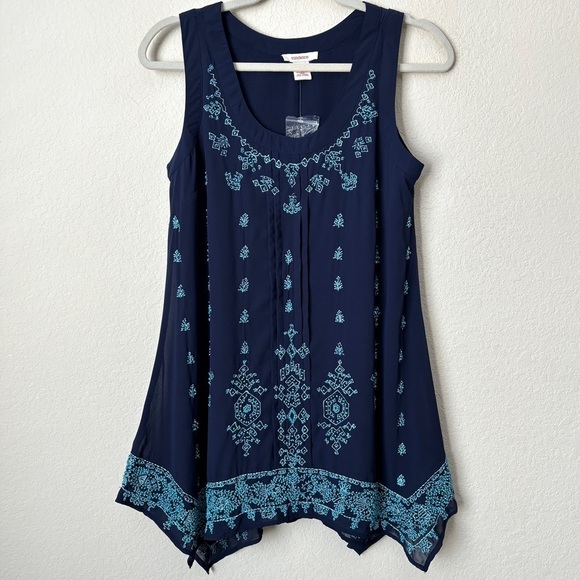 Sundance Tops - Sundance Beaded Embroidered Handkerchief Hemline Boho Artsy Tunic Tank Blouse